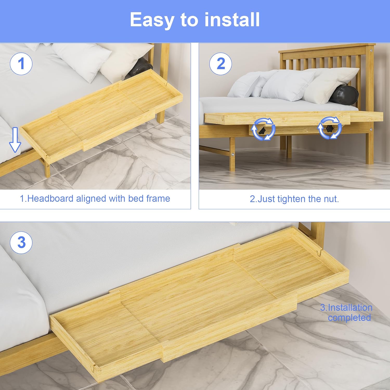 Expandable Bamboo Bedside Shelf for Top Bunk Nightstand