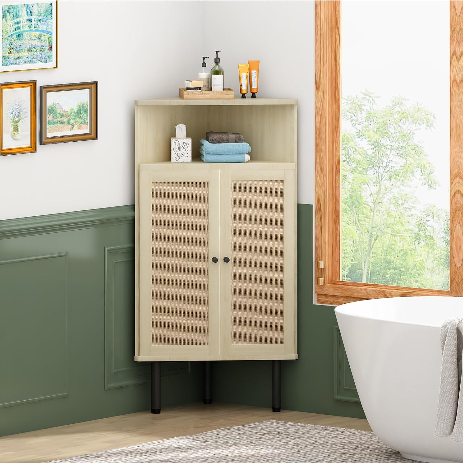 AWQM 4-Tier Corner Cabinet with Shelves and Doors