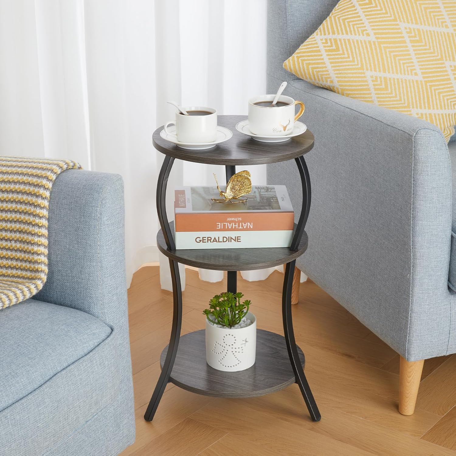 YEAKOO Vintage 3-Tier Round End Table for Small Spaces