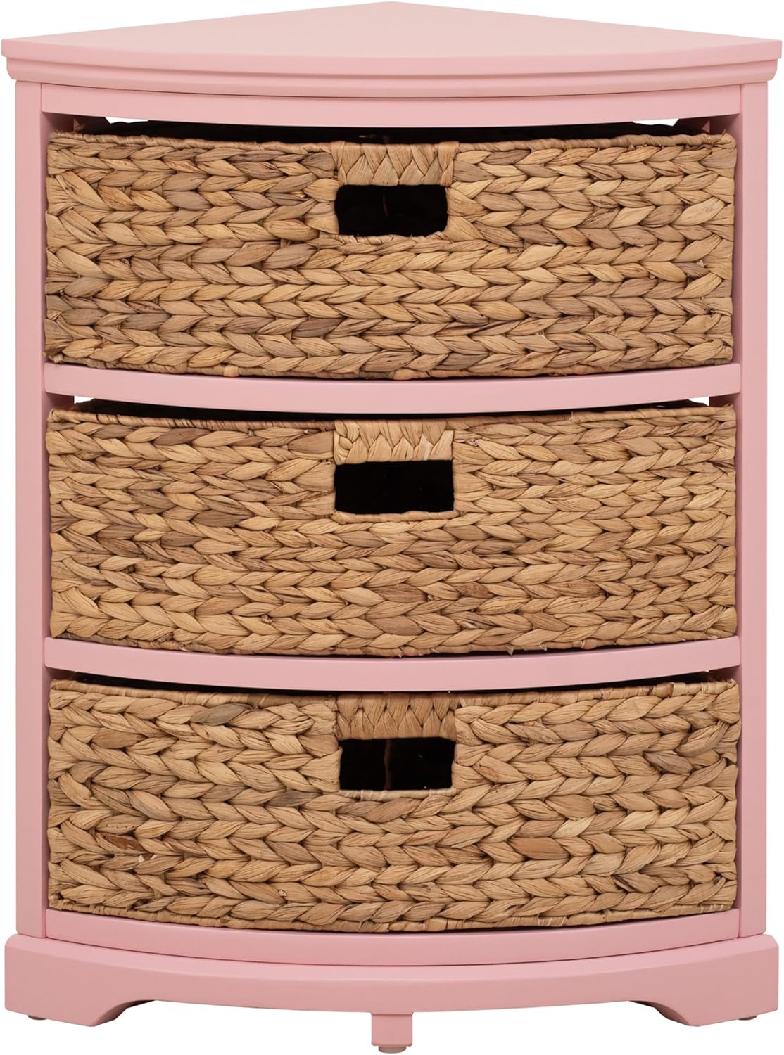 eHemco Hampton Meadows 3 Tier Corner Table with 3 Wicker Baskets Pink