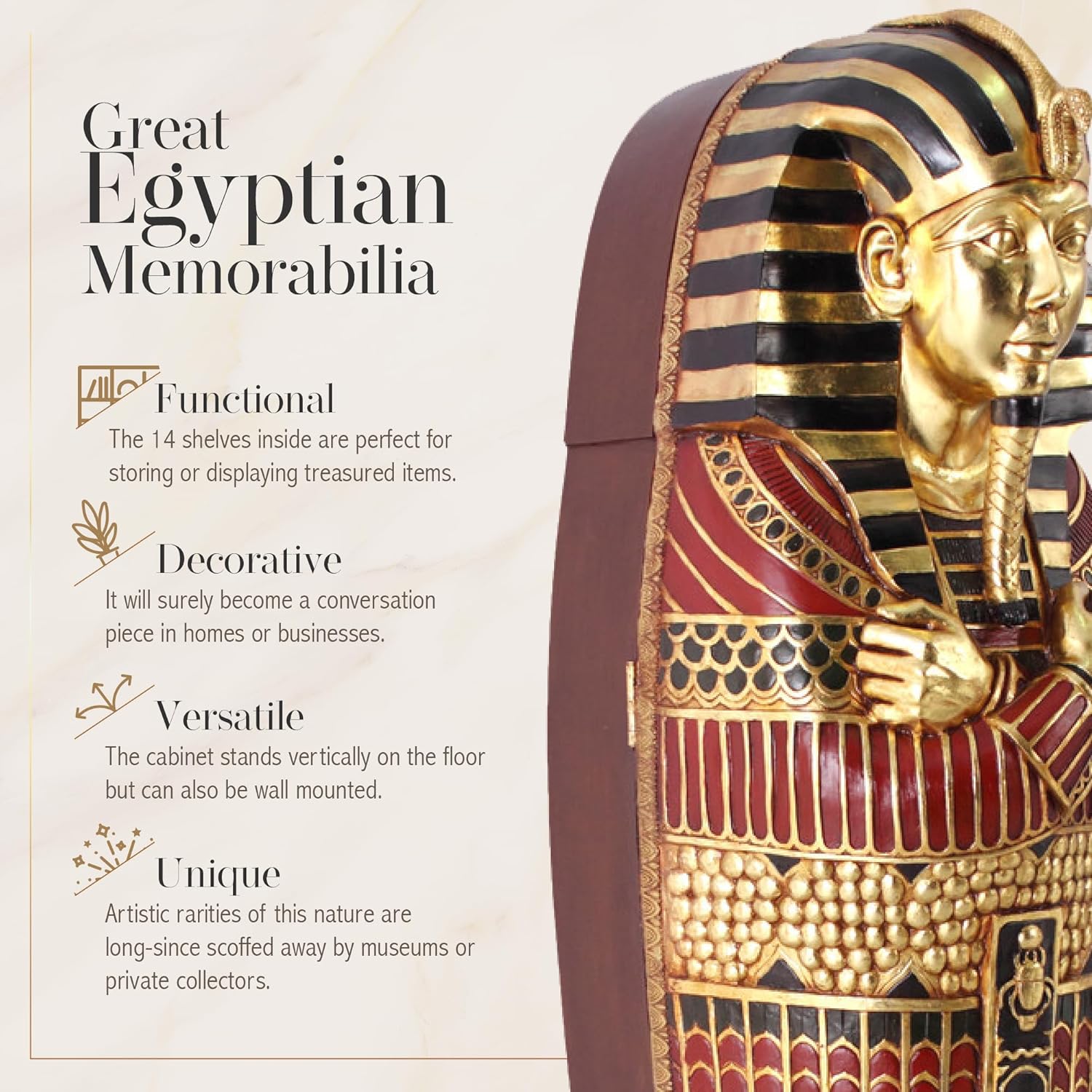 Egyptian Sarcophagus Cabinet with Shelves