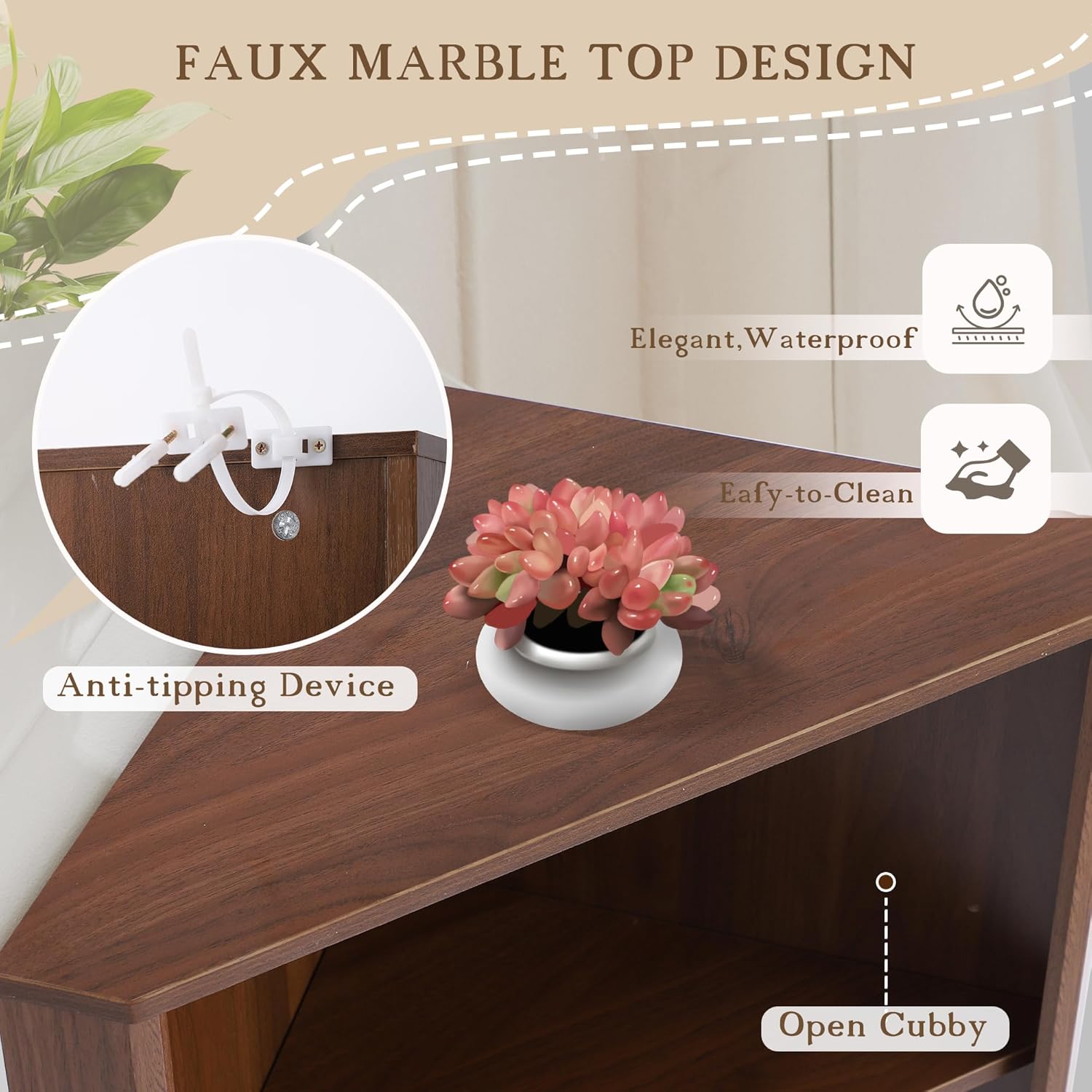 Grepatio 68 Tall Corner Cabinet with Fluted Doors and Adjustable Shelves