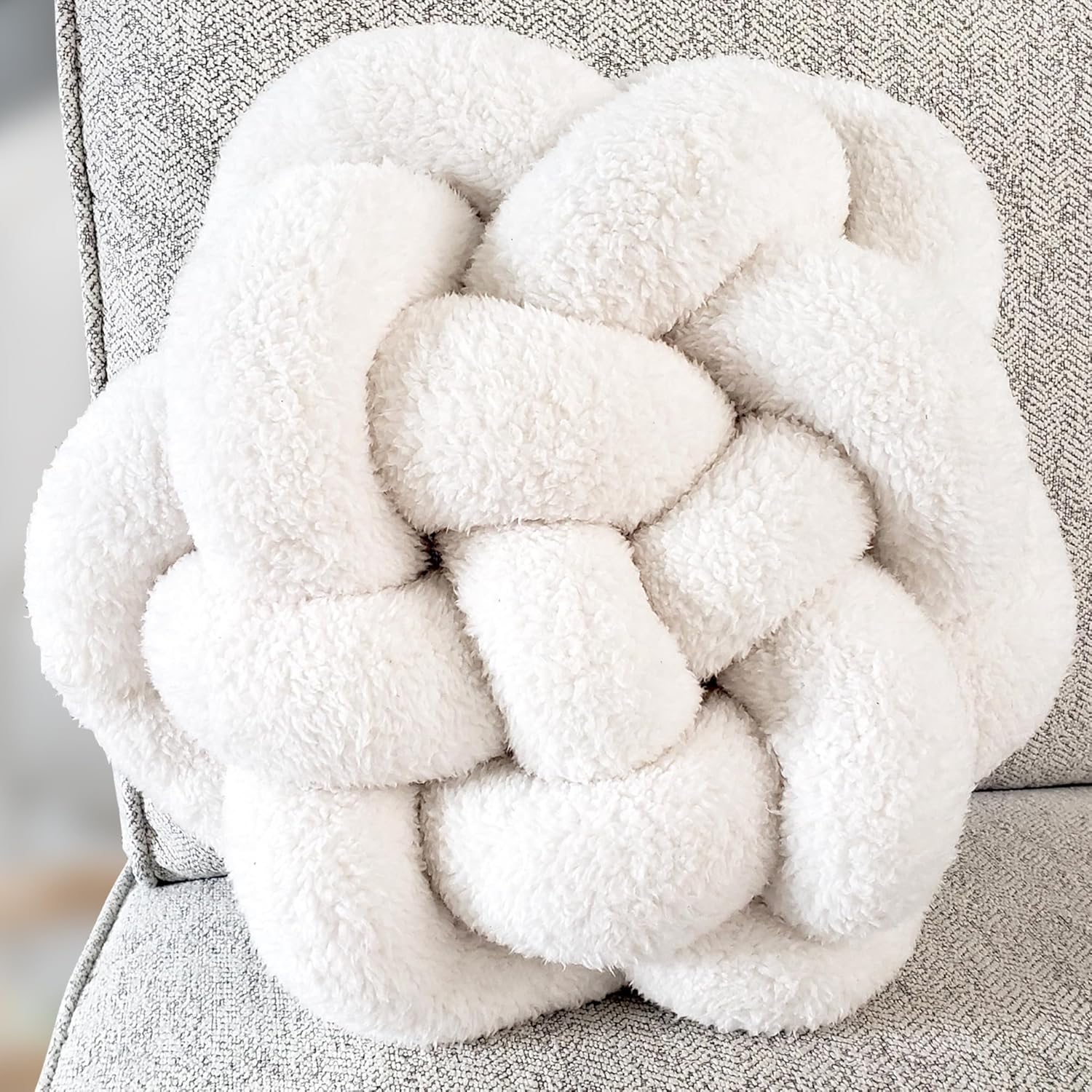 2C Home Large White Knotted Pillow 13 Inch Round Throw Pillow