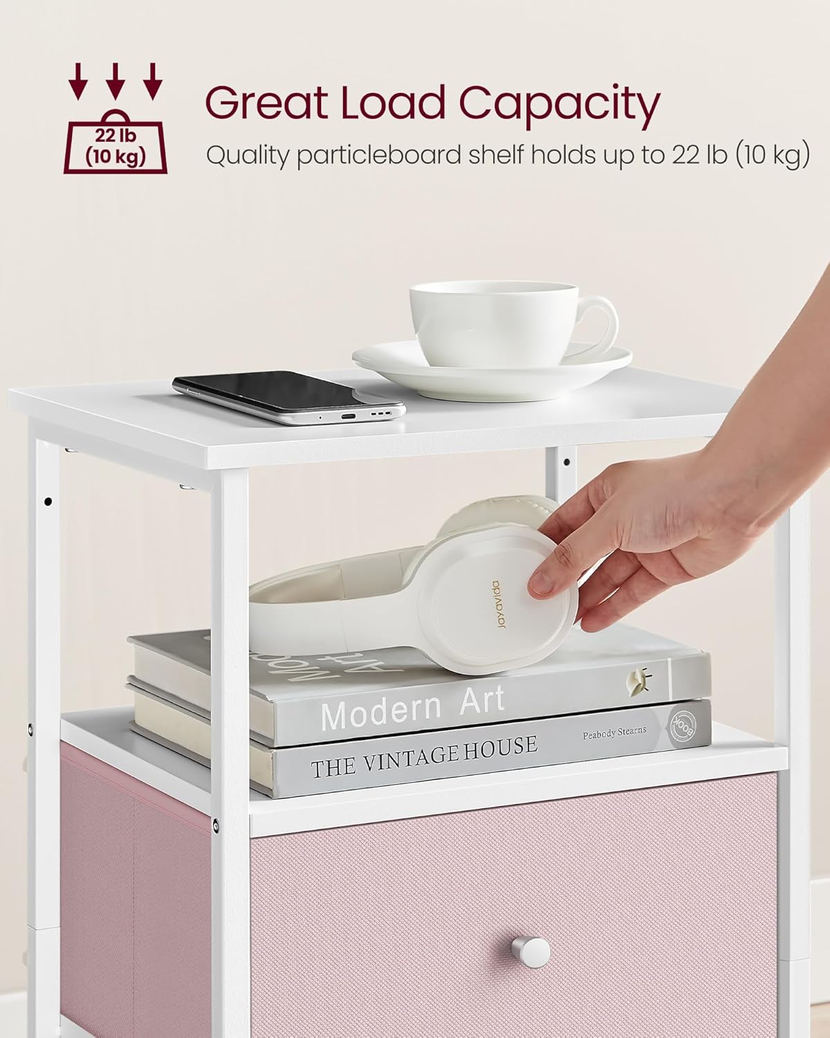 VASAGLE Nightstand with 2 Fabric Drawers and 2 Shelves