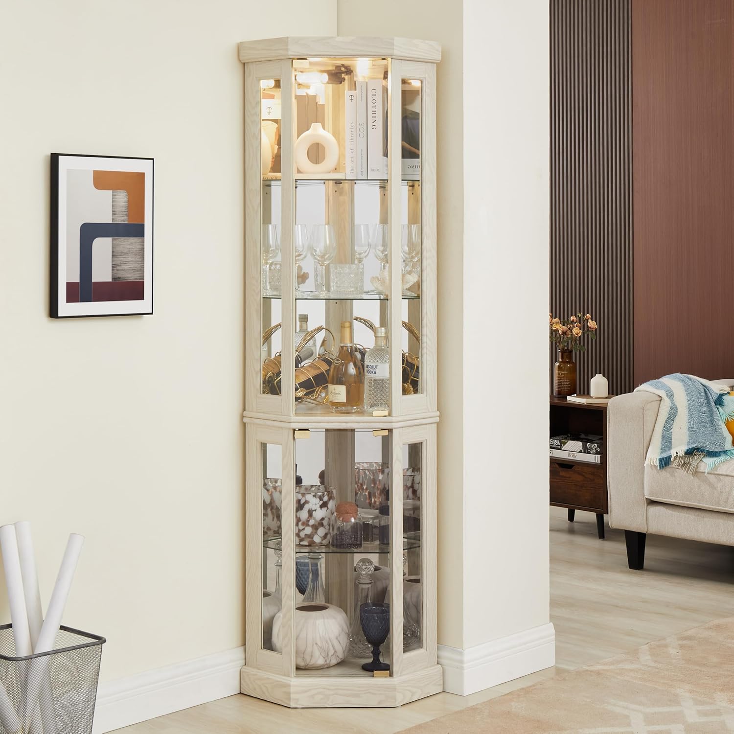 Ball Cast 6984 Lighted Corner Curio Cabinet with Glass Doors