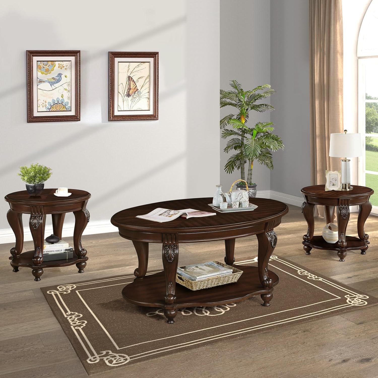 Retro Round End Table with Storage Shelf in Cherry