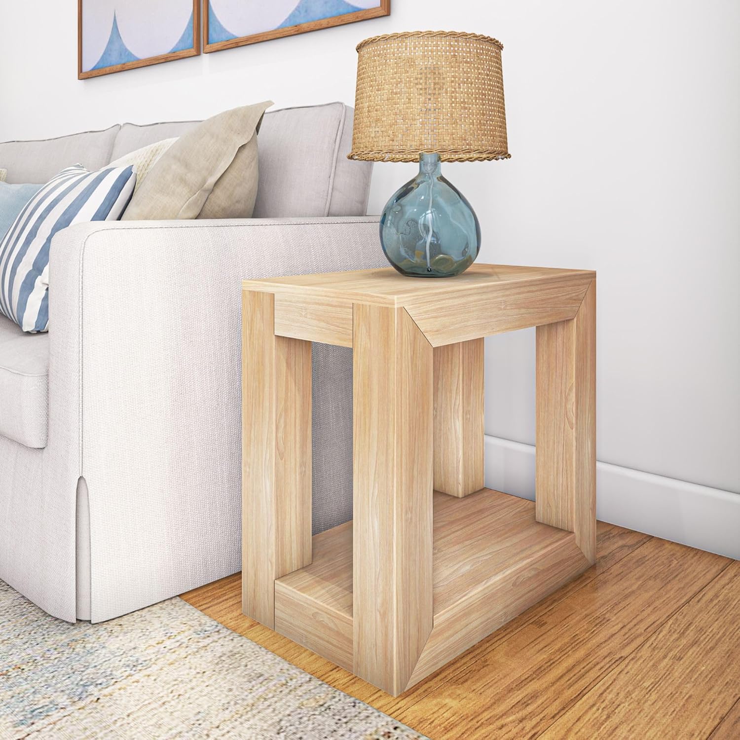 PlankBeam Modern Rectangular Side Table with Shelf
