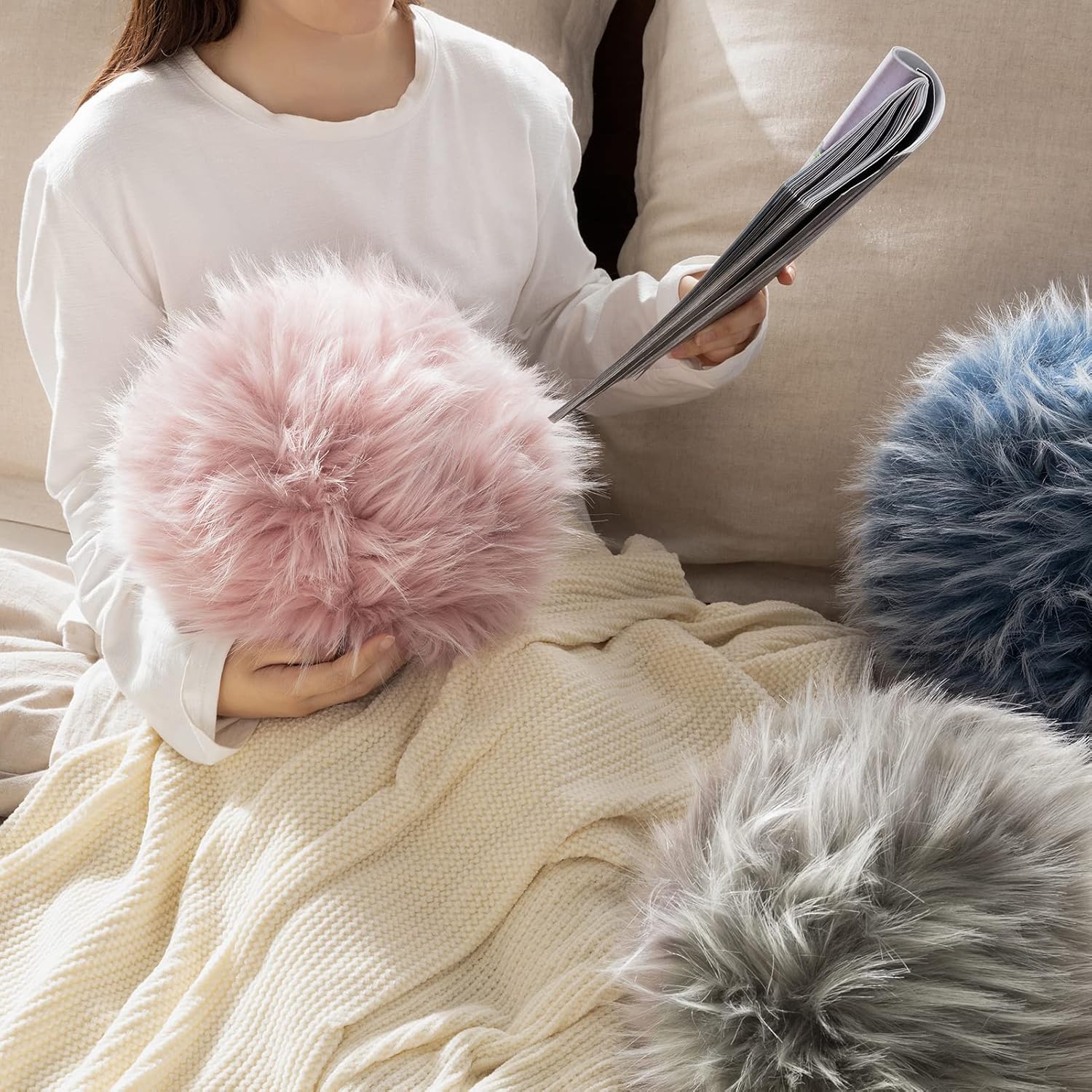 Ashler Plush Round Pillows with Handle