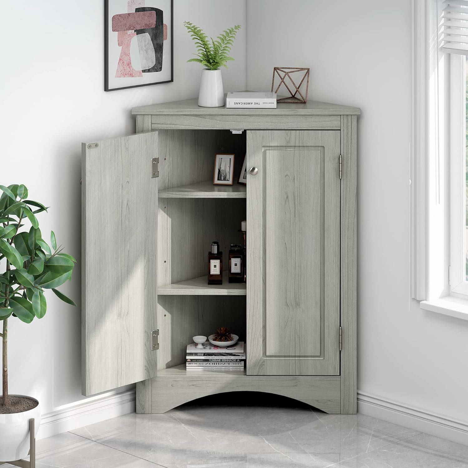 Merax Corner Cabinet with Adjustable Shelves and Doors