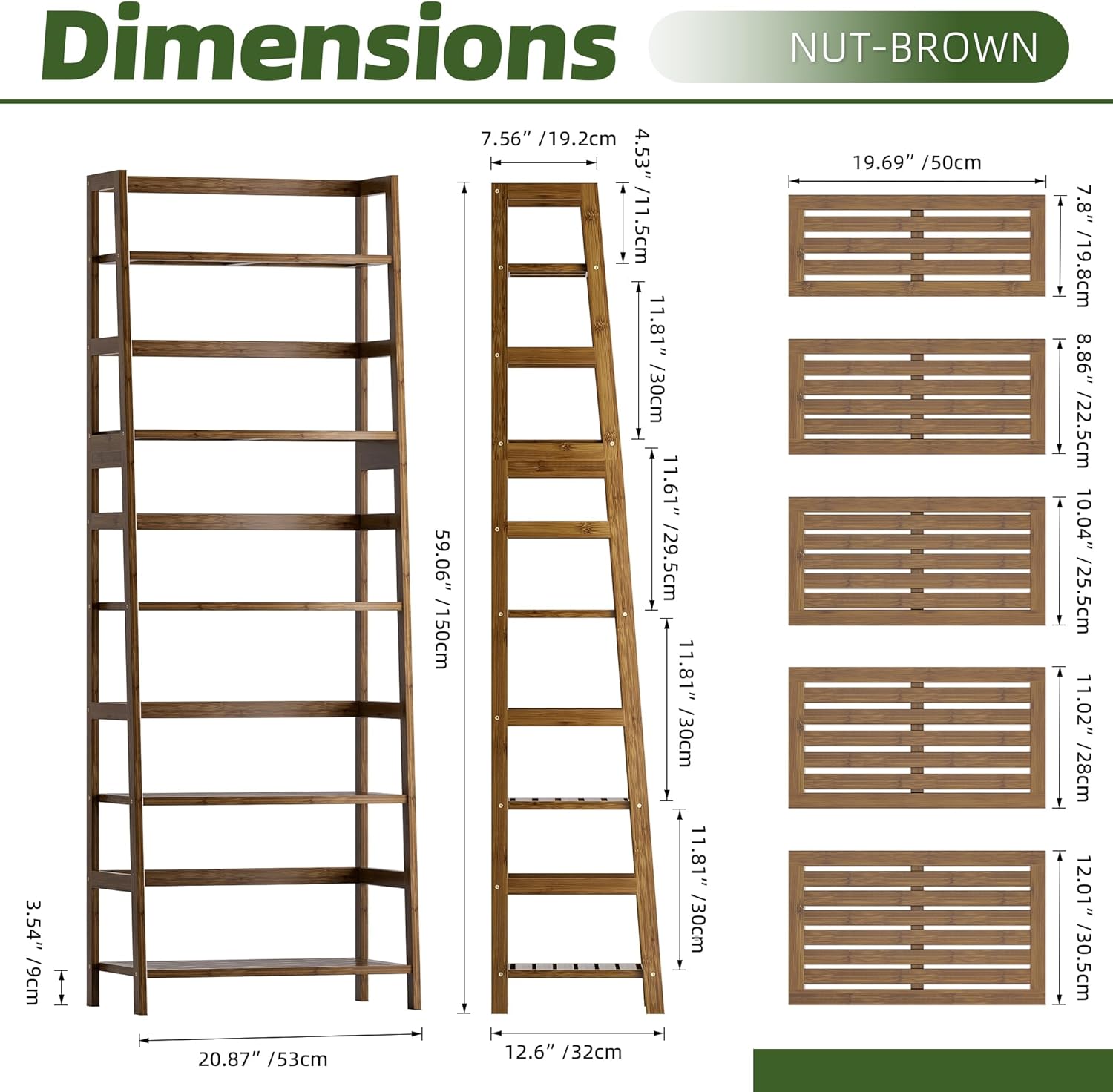 Vovala 5-Tier Bamboo Bookshelf with Modern Ladder Design