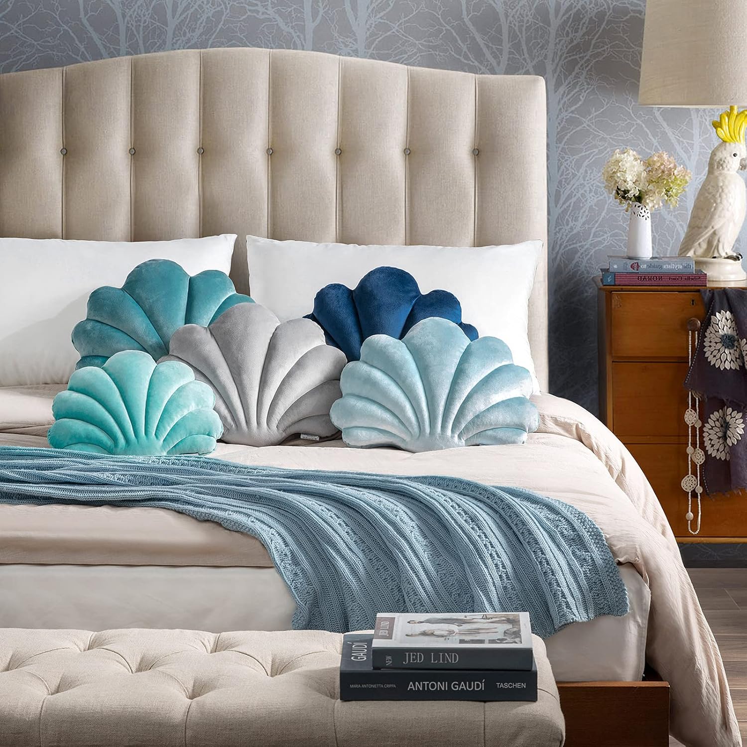 Ashler 3D Shell Shaped Throw Pillow Turquoise 18x13 Inches