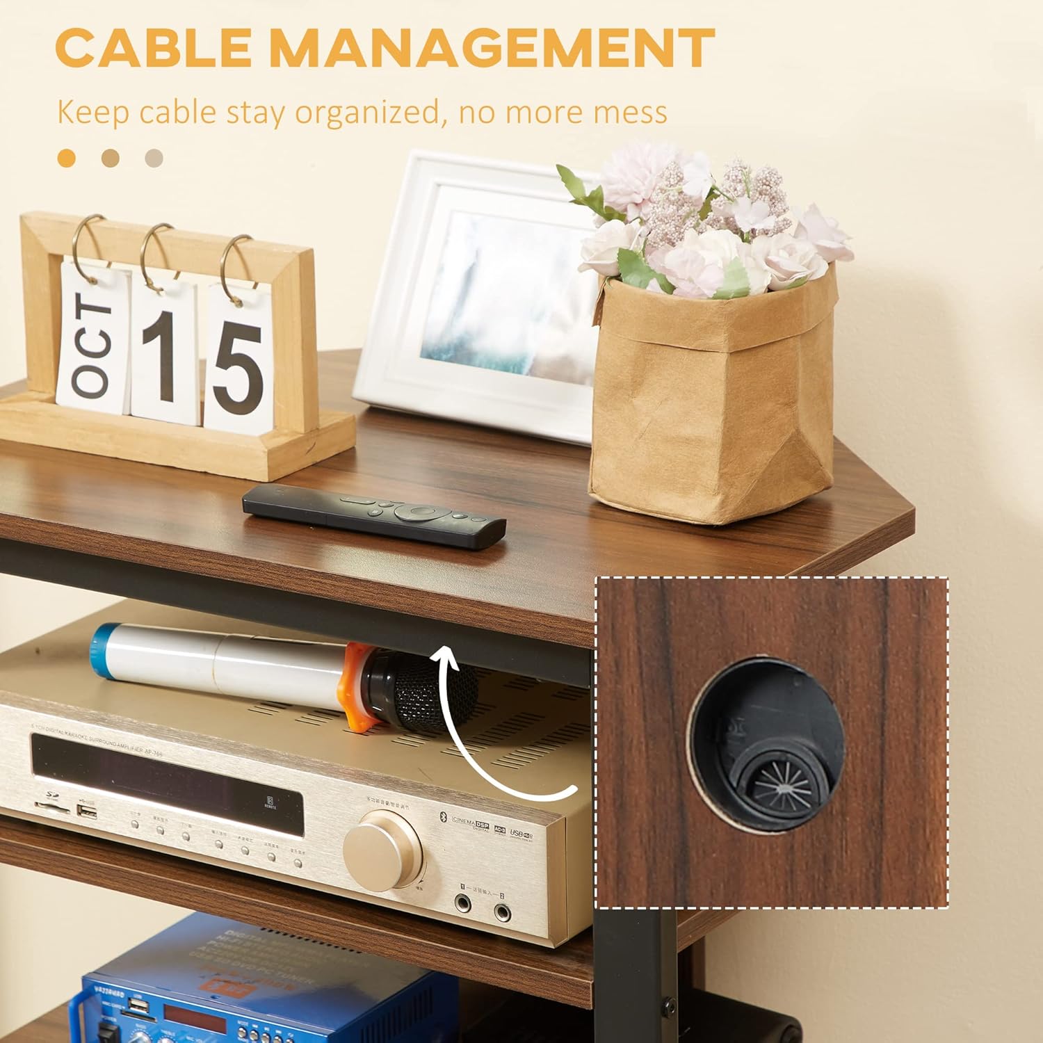 HOMCOM 4-Tier Media Stand with Cable Management Brown
