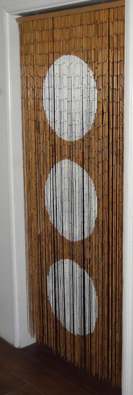Bamboo Beaded Curtain for Doorway Triple Black White Circles