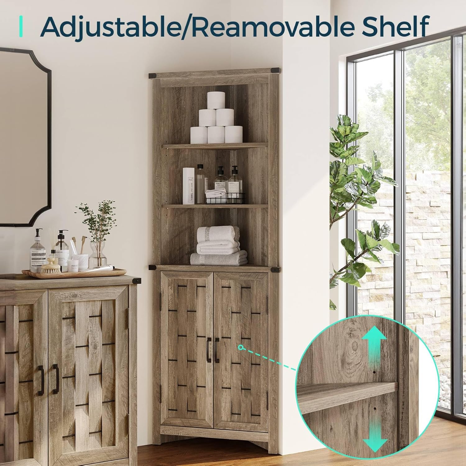 LINSY HOME Tall Corner Cabinet with Barn Door Design
