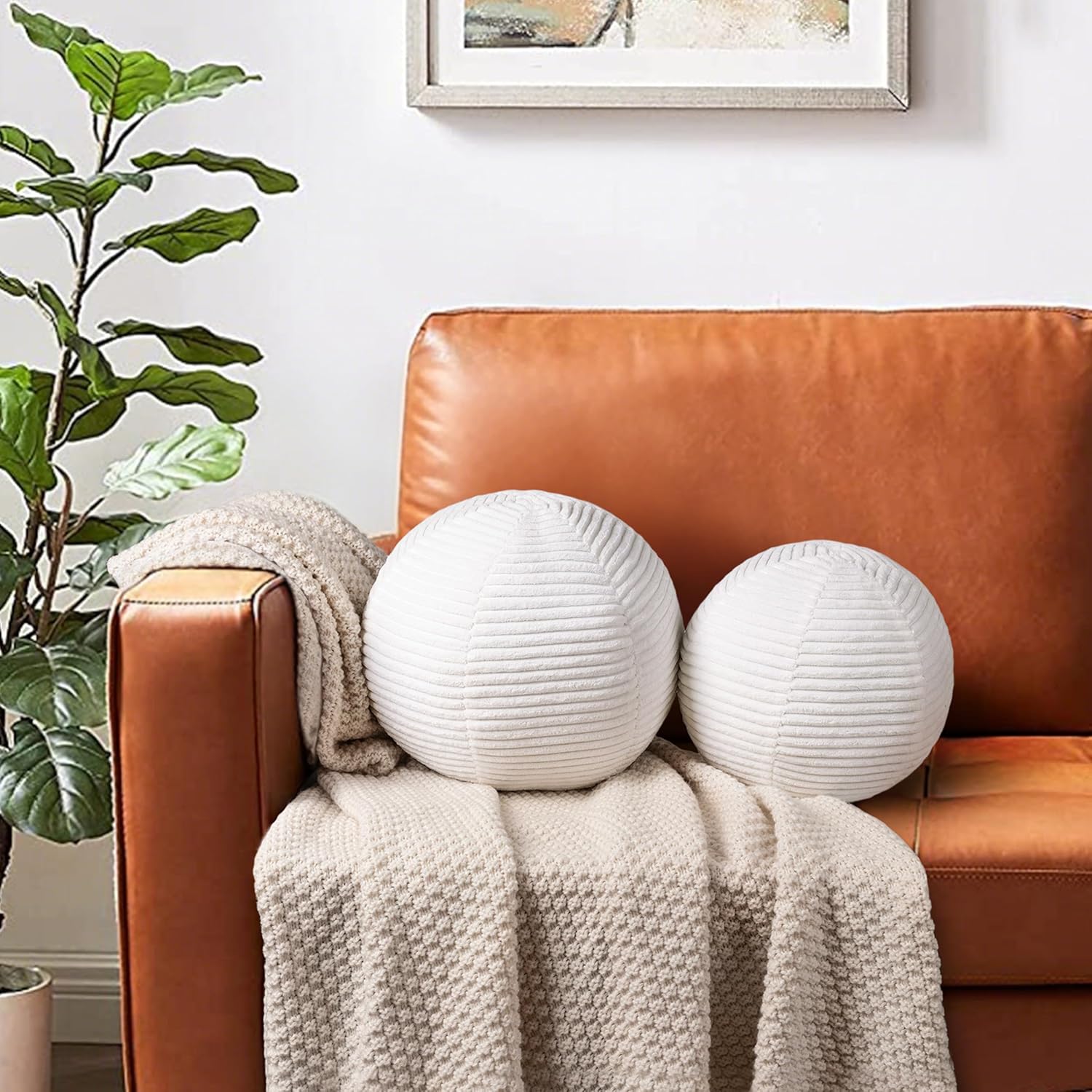 AELS Round Decorative Throw Pillows Set of 2 Cream White