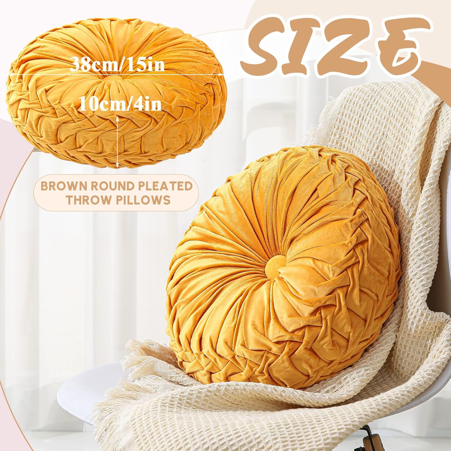 Yellow Velvet Round Throw Pillow 15 Inch Decorative