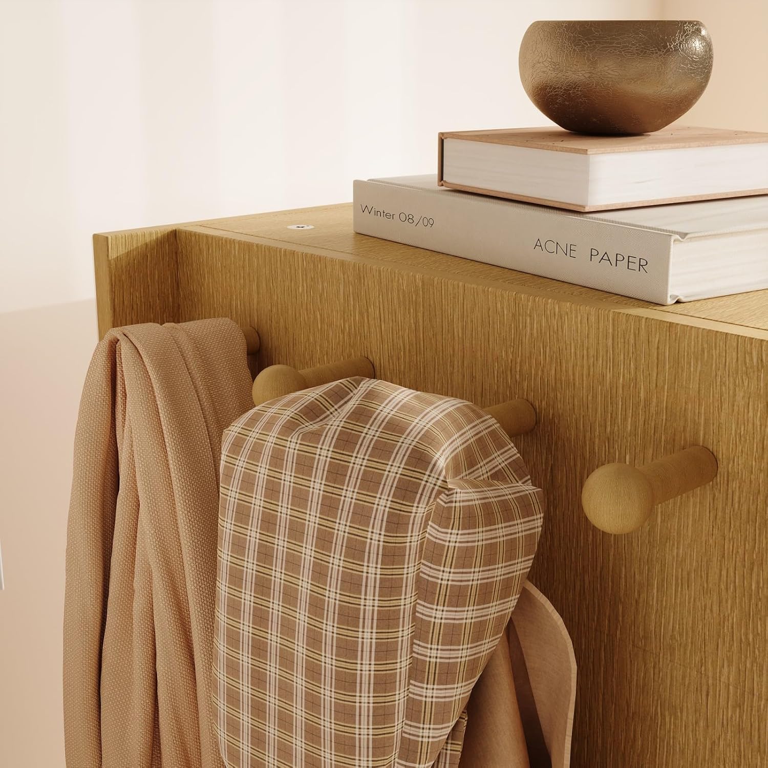 Rotating Storage Cabinet with Mirror Narrow Corner Bookshelf Entryway Organizer 4 Hooks 2 Drawers Beige 138x138x648