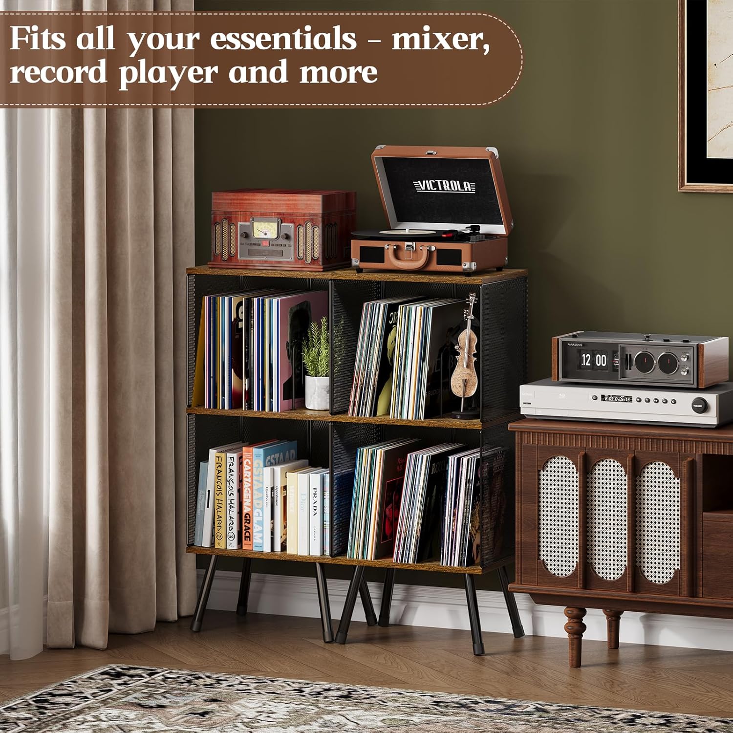 X-cosrack 3-Tier Record Player Stand with Storage
