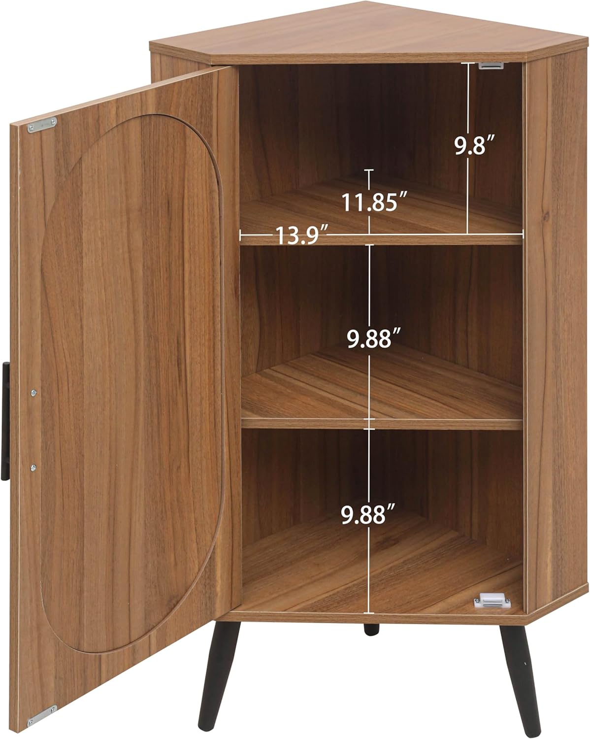 Knocbel Rustic Corner Storage Cabinet with Adjustable Shelves and Rattan Door