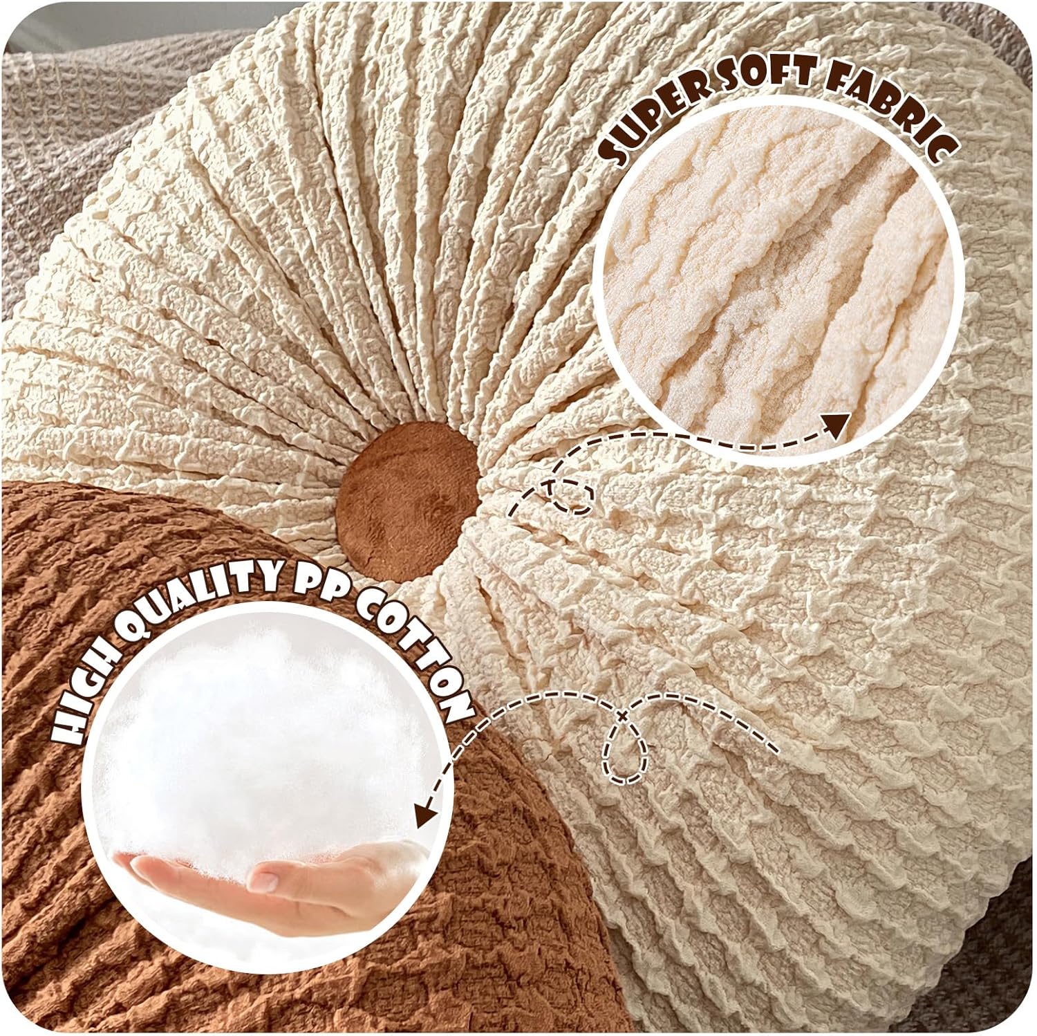 Round Throw Pillow 16 Inches Ivory Boho Decorative