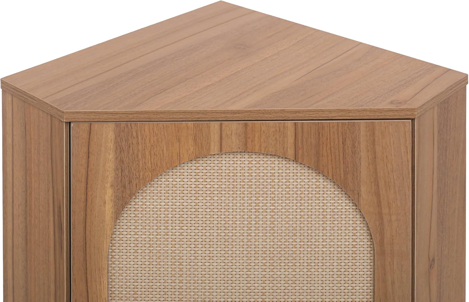 Knocbel Rustic Corner Storage Cabinet with Adjustable Shelves and Rattan Door