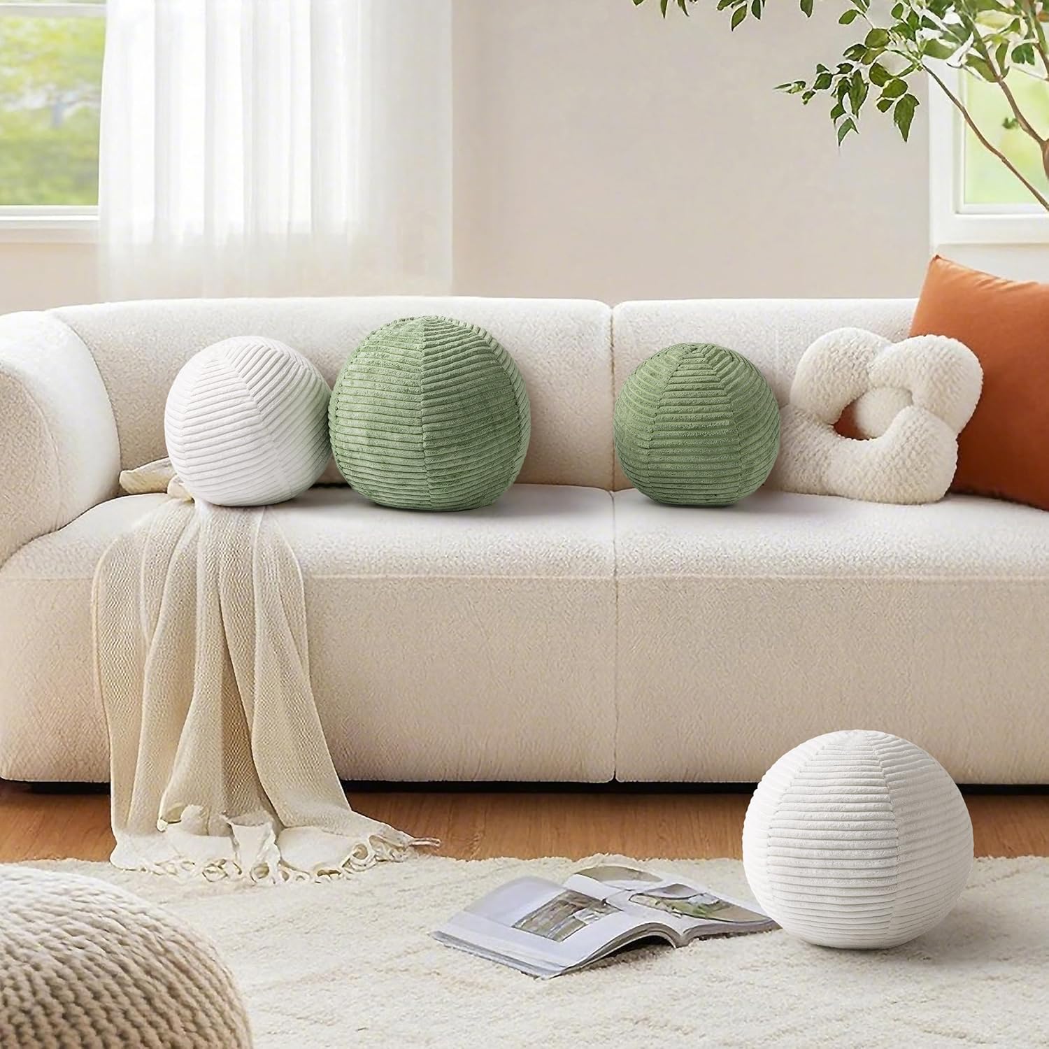AELS Round Decorative Throw Pillows Set of 2 Cream White