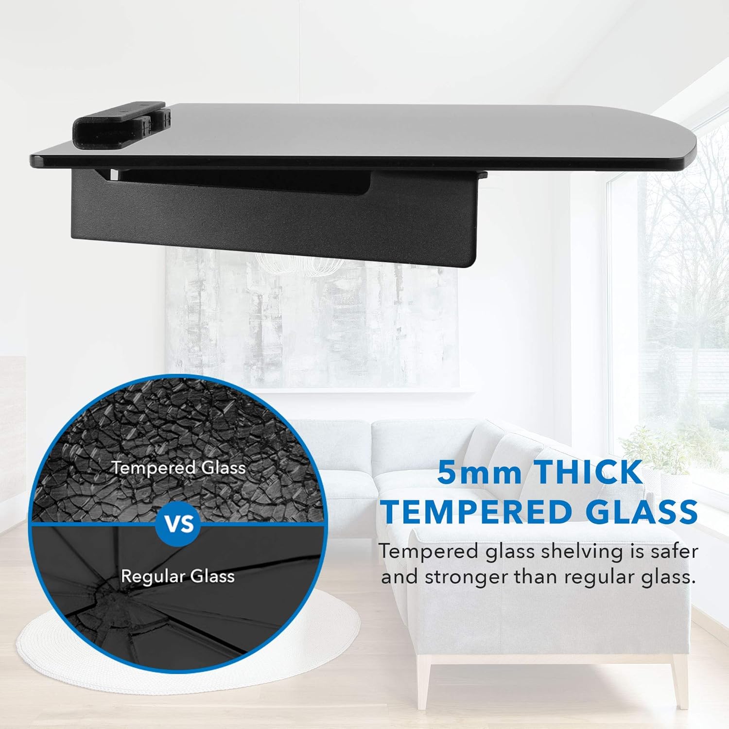 Mount-It Cable Box Tempered Glass Shelf Wall Mount 22 lbs Capacity Black