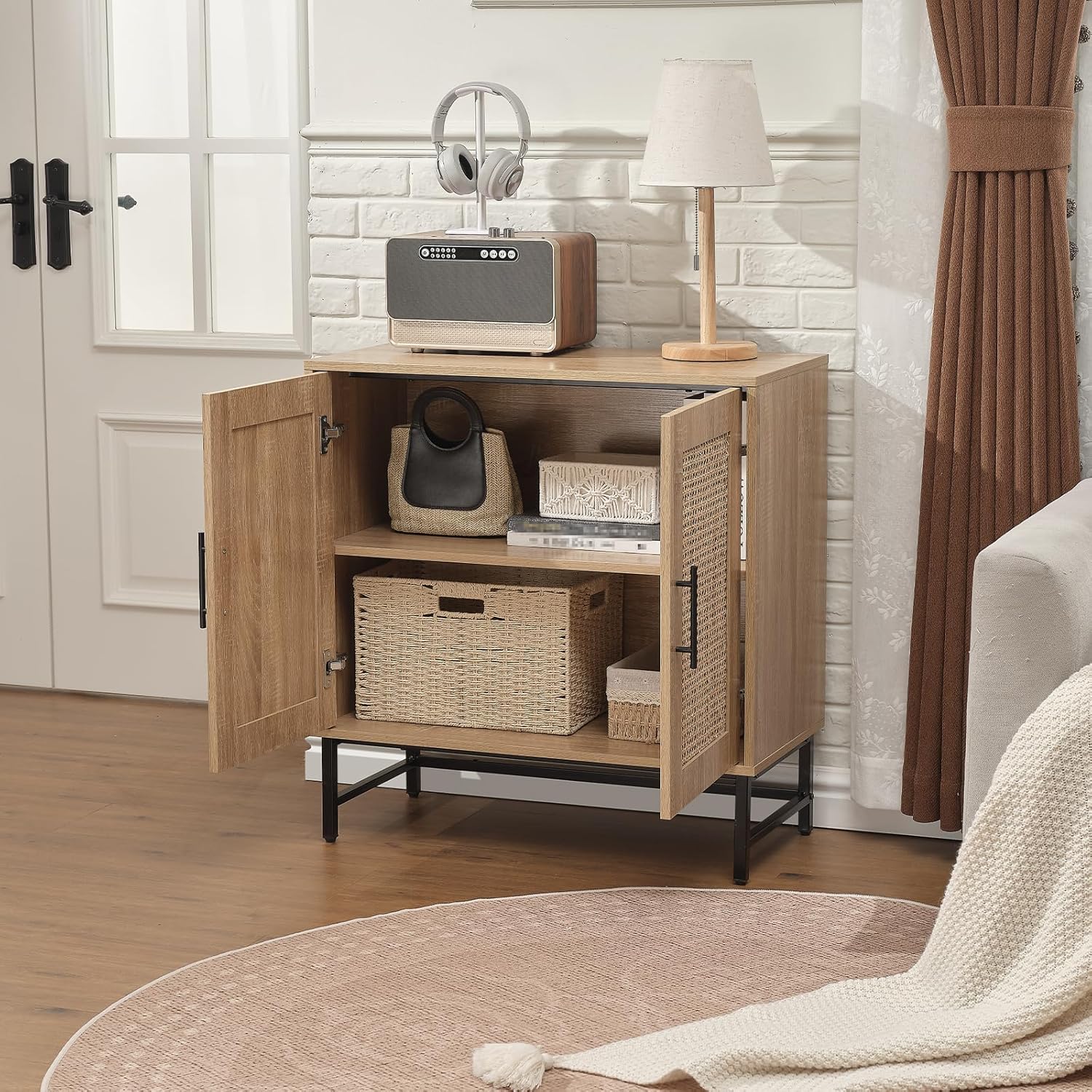 Modern Storage Cabinet with PE Rattan Door