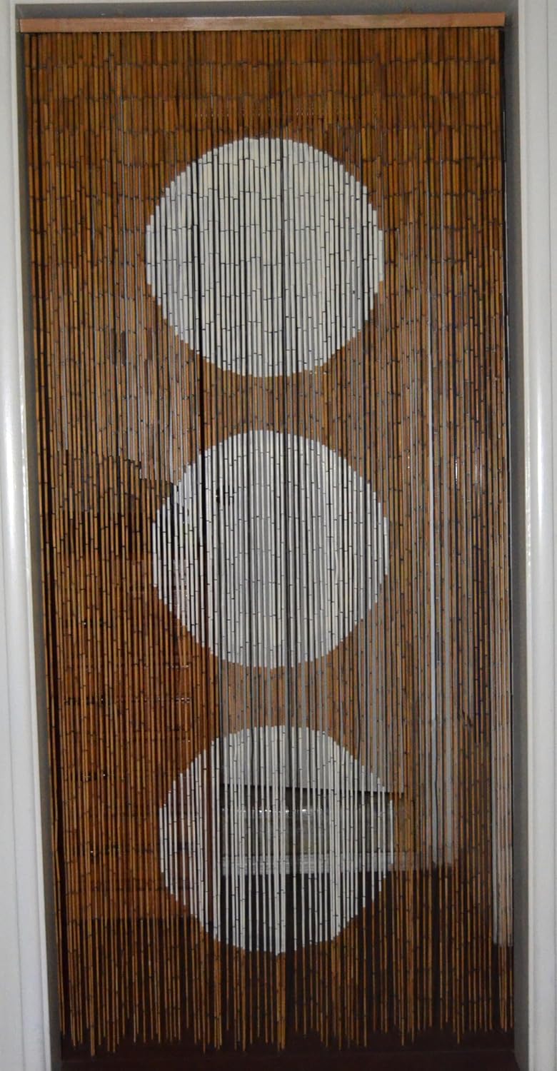 Bamboo Beaded Curtain for Doorway Triple Black White Circles