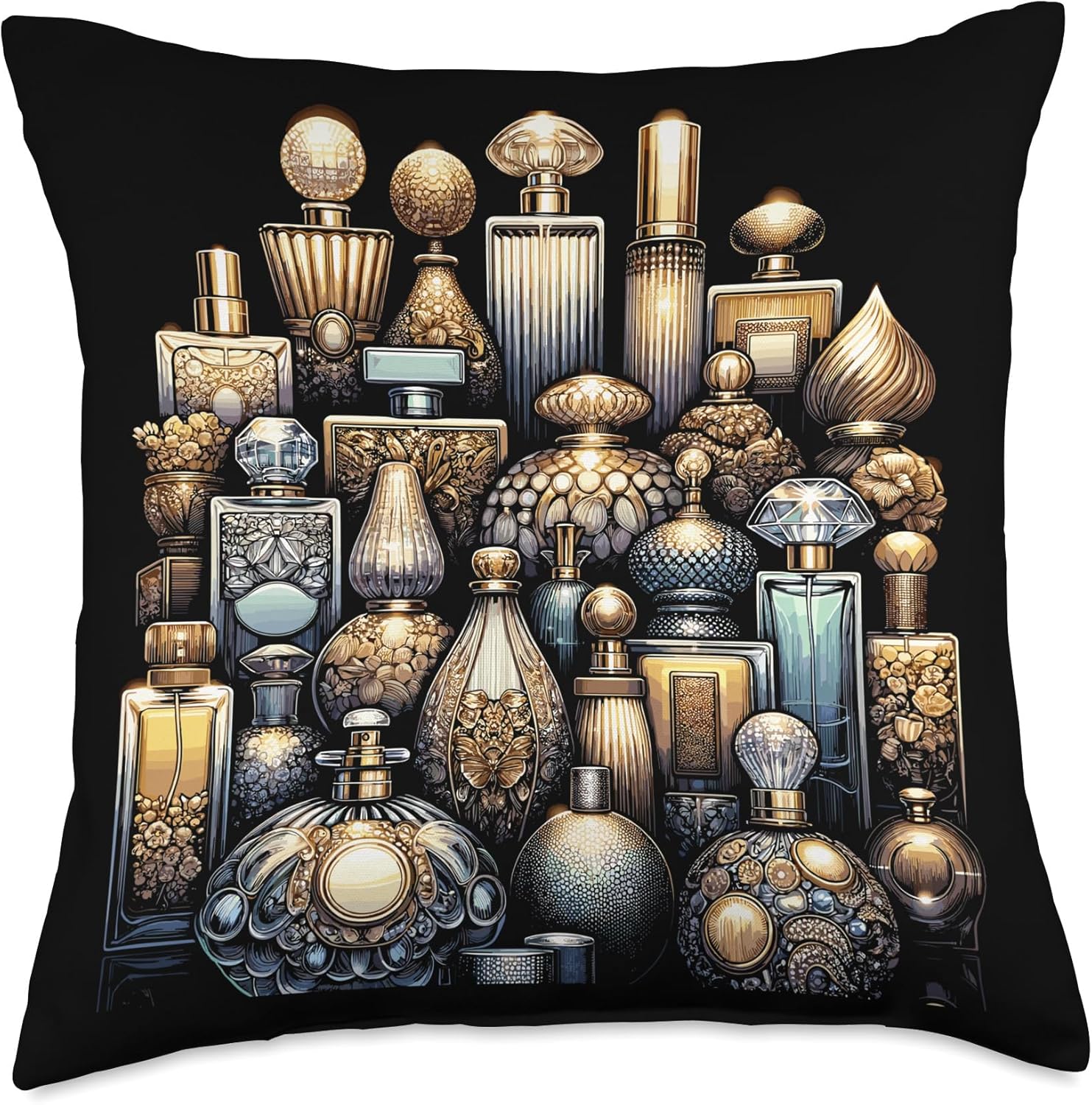 Perfume Bottle Collector Throw Pillow 18x18 Multicolor