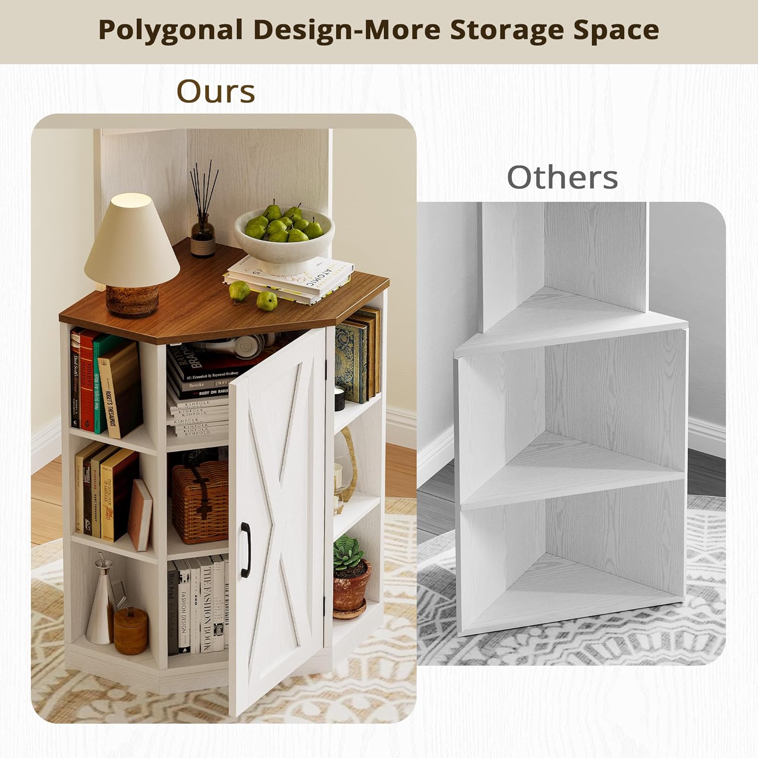 IRONCK Tall Corner Cabinet with USB Charging Station