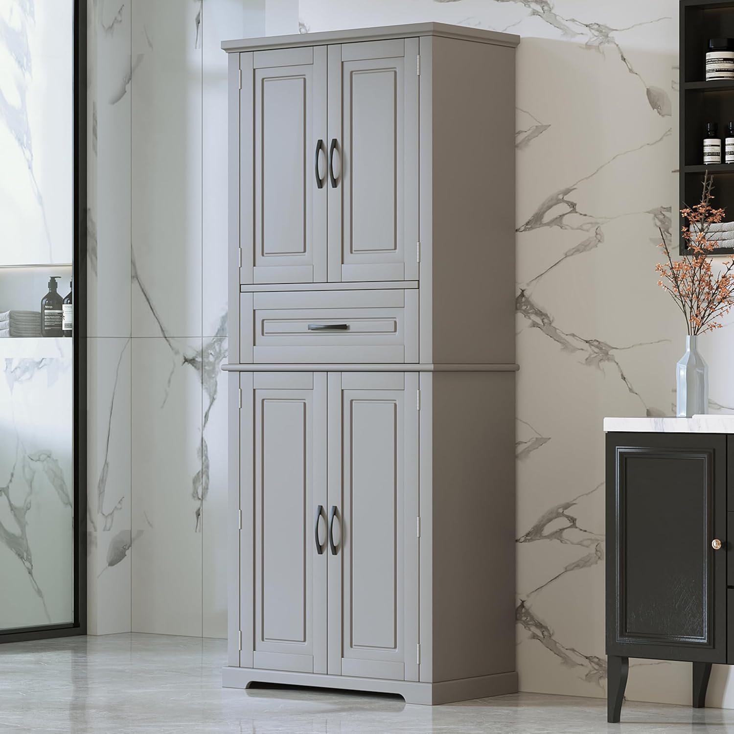 Tall Bathroom Storage Cabinet with Adjustable Shelves and Drawer