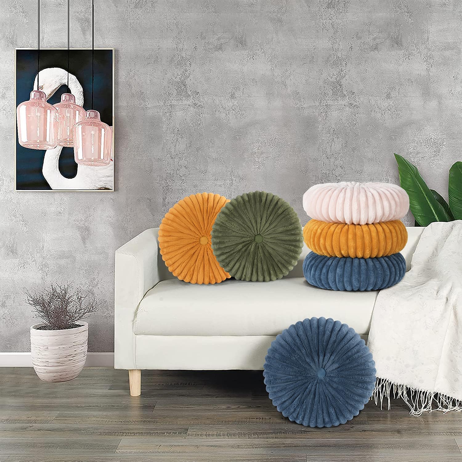 HIG Decorative Round Throw Pillows Set of 2 Velvet Pumpkin Pillows