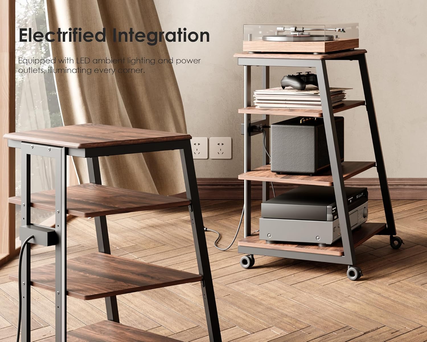 FITUEYES 4-Tier AV Media Stand with LED Backlight for Record Player and Xbox One