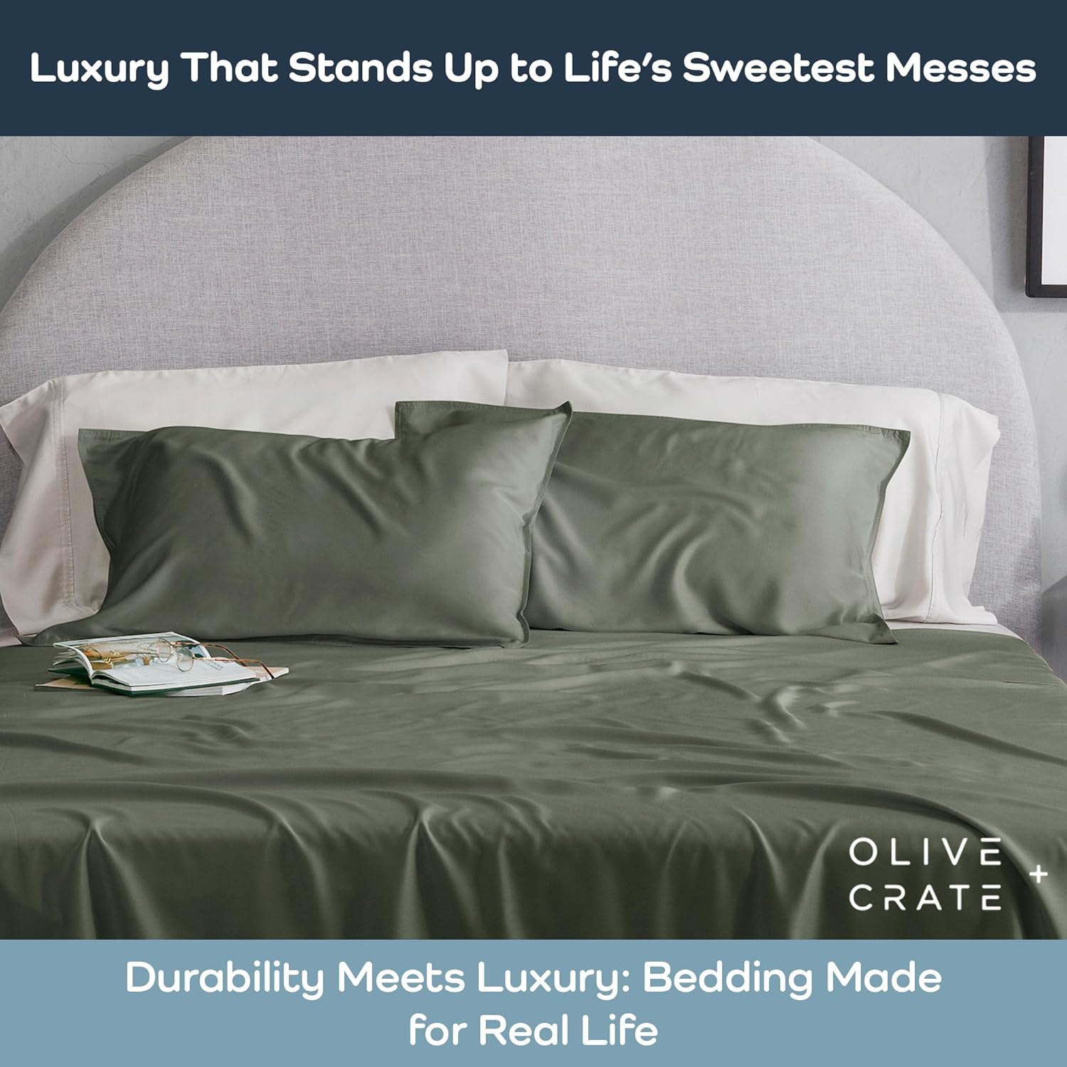 Olive Crate Tencel Eucalyptus Pillowcases - Cooling King Size Set of 2 Moss