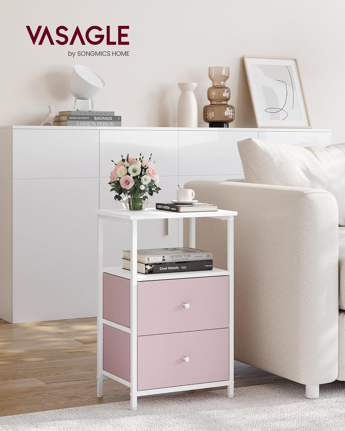 VASAGLE Nightstand with 2 Fabric Drawers and 2 Shelves