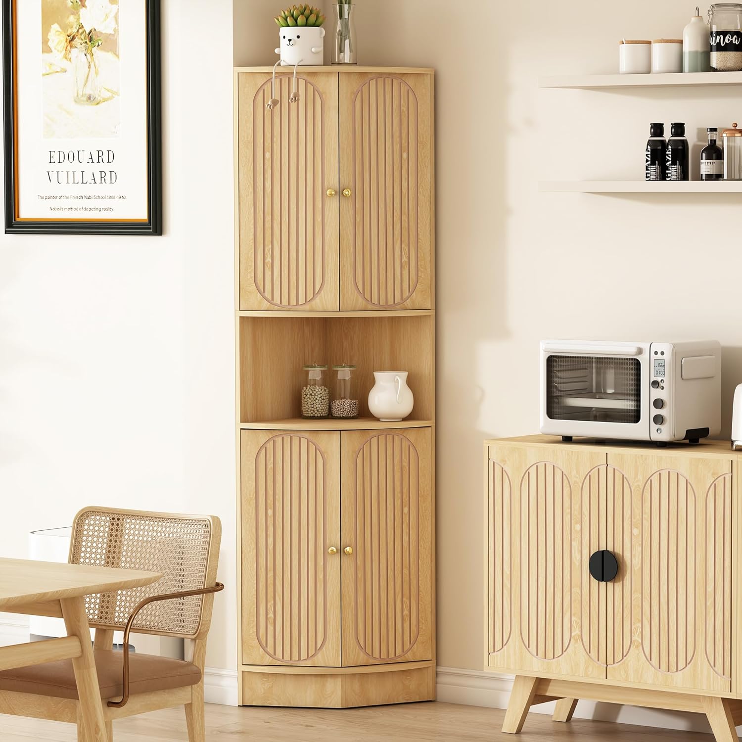 71 Inch Tall Corner Cabinet with Doors and 5-Tier Shelves