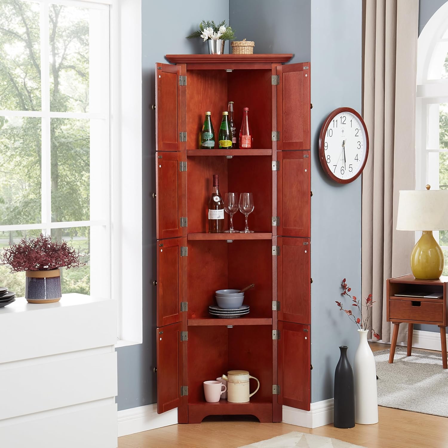 Vierniya Corner Storage Cabinet with 4-Tier Adjustable Shelves