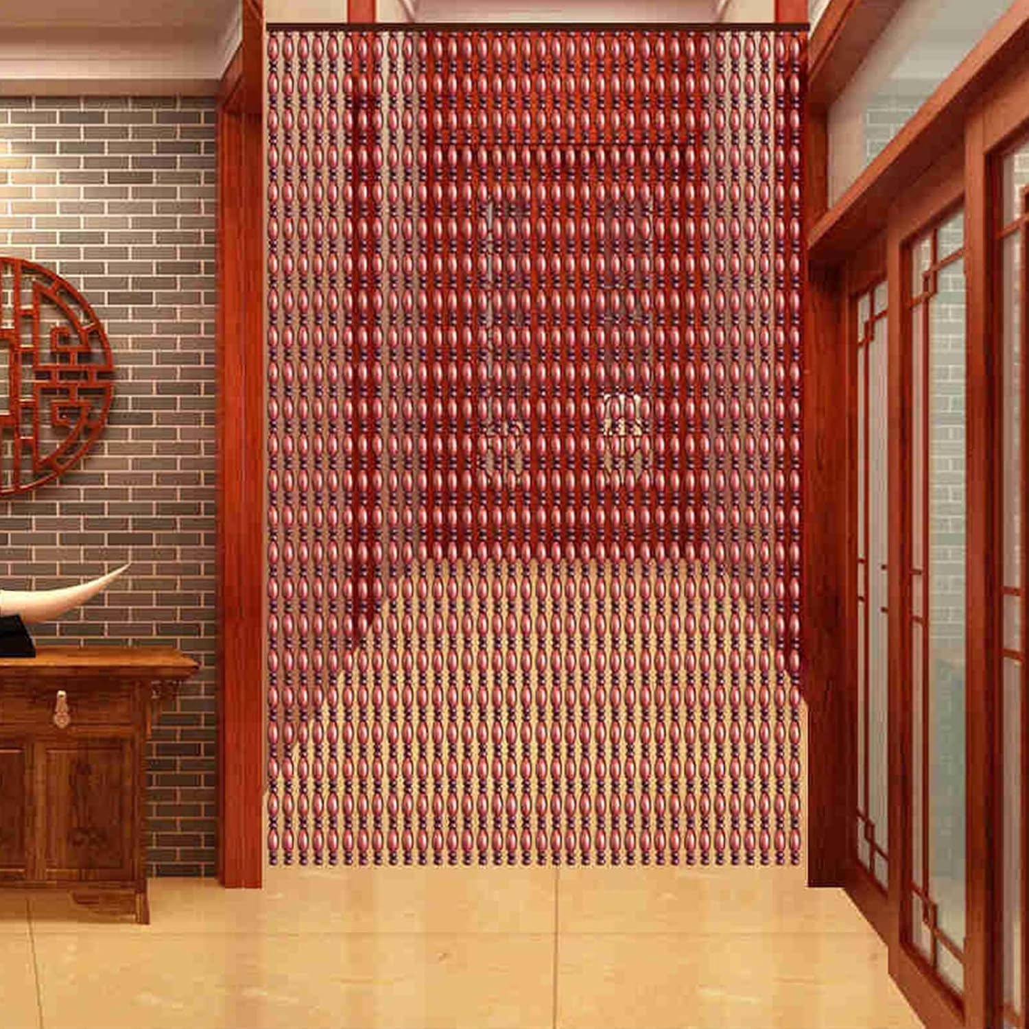 Natural Wood Beaded Curtains for Doorway and Room Divider
