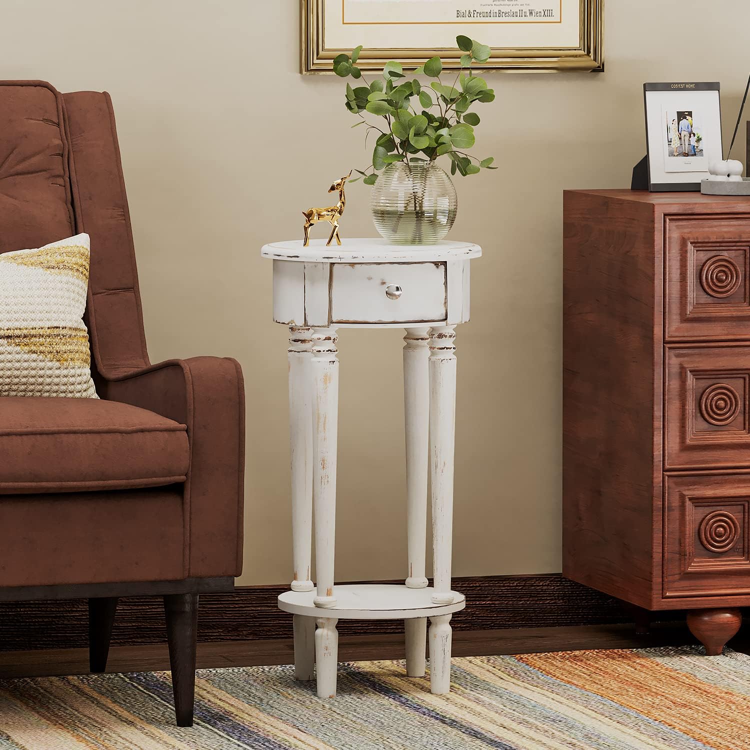 COSIEST Tall End Table with Drawer and Shelf