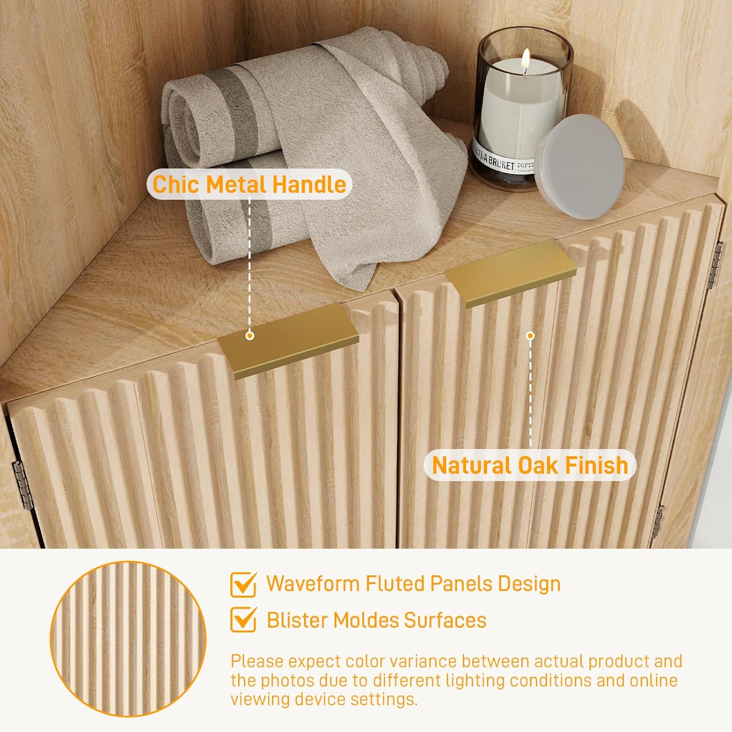 Vabches Fluted Corner Cabinet 64 Inch Storage Organizer