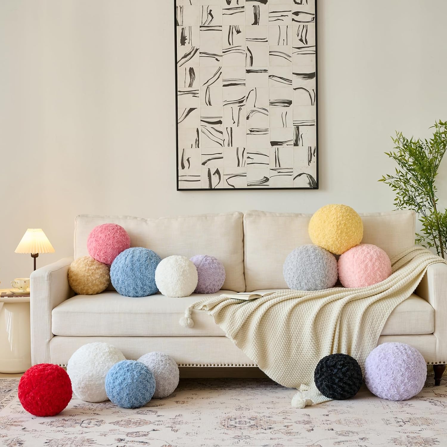 Red Mini Ball Pillow 86 Inch Decorative Round Throw Pillow for Couch