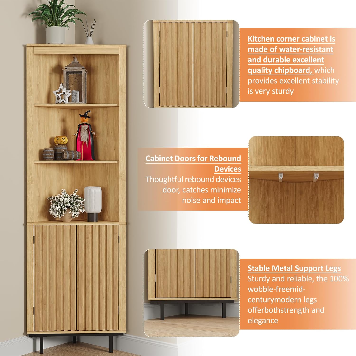 Maupvit Modern Boho Corner Shelf 69 Inch Storage Cabinet