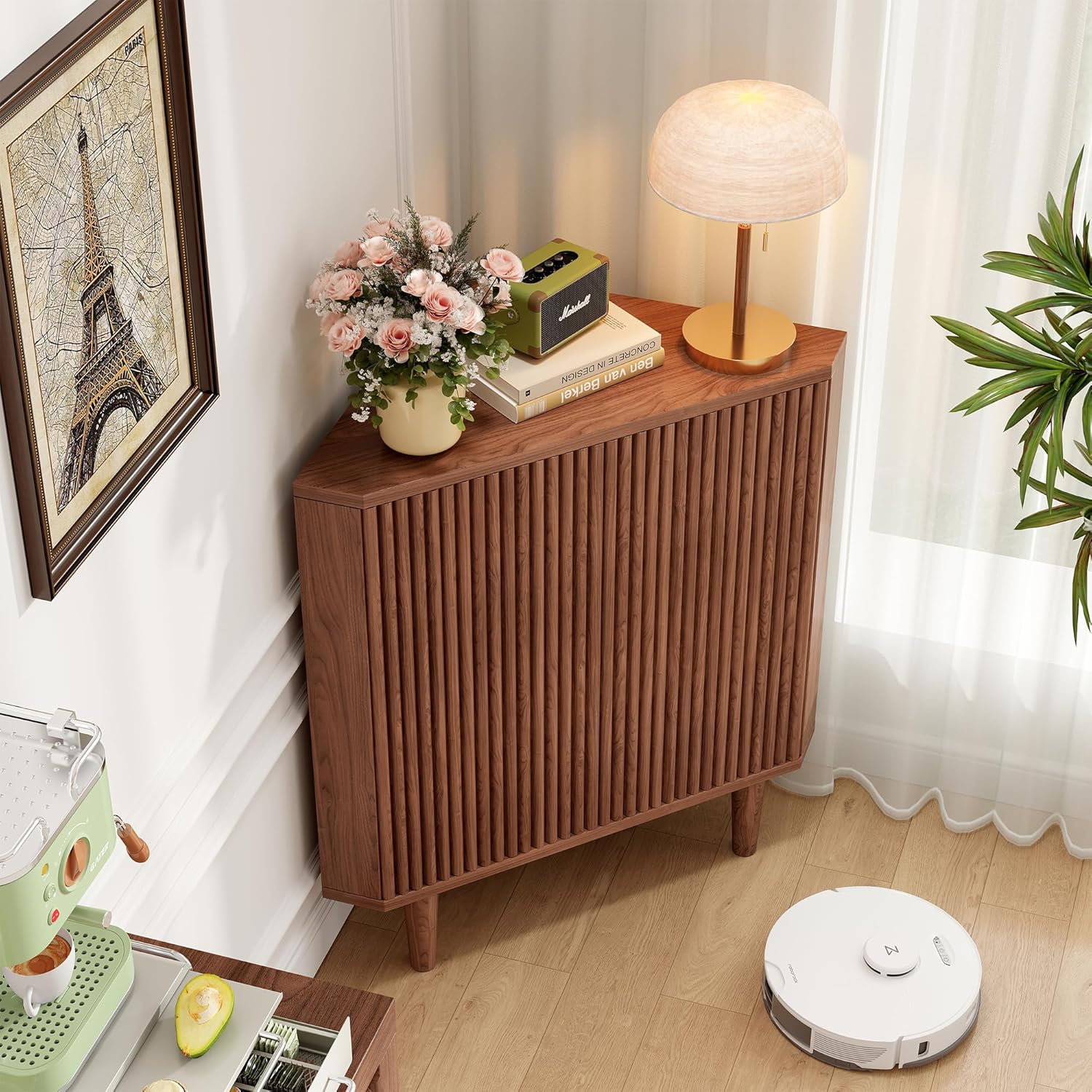 Vudanfe Fluted Floor Corner Kitchen Cabinet Organizer