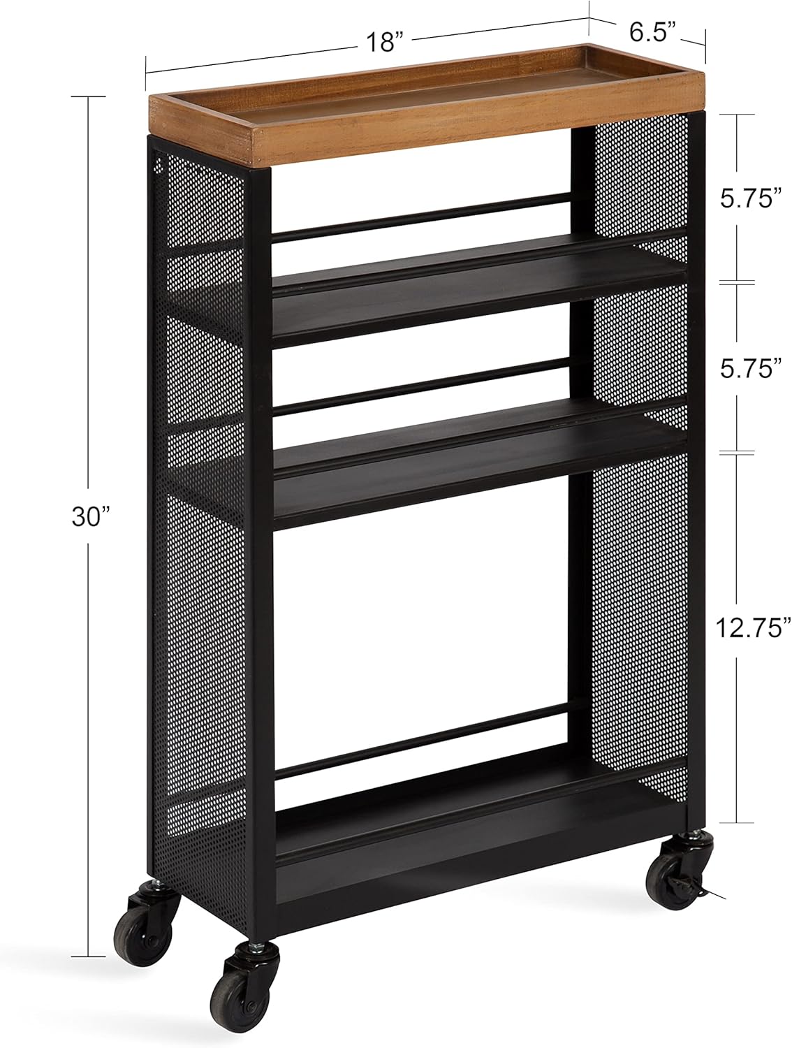 Kate and Laurel Piazza Decorative Storage Cart 18x7x30 Natural Wood and Black