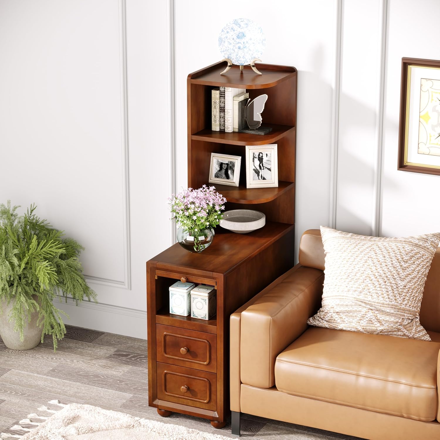 Solid Wood End Table with Drawers and Reversible Shelves 1