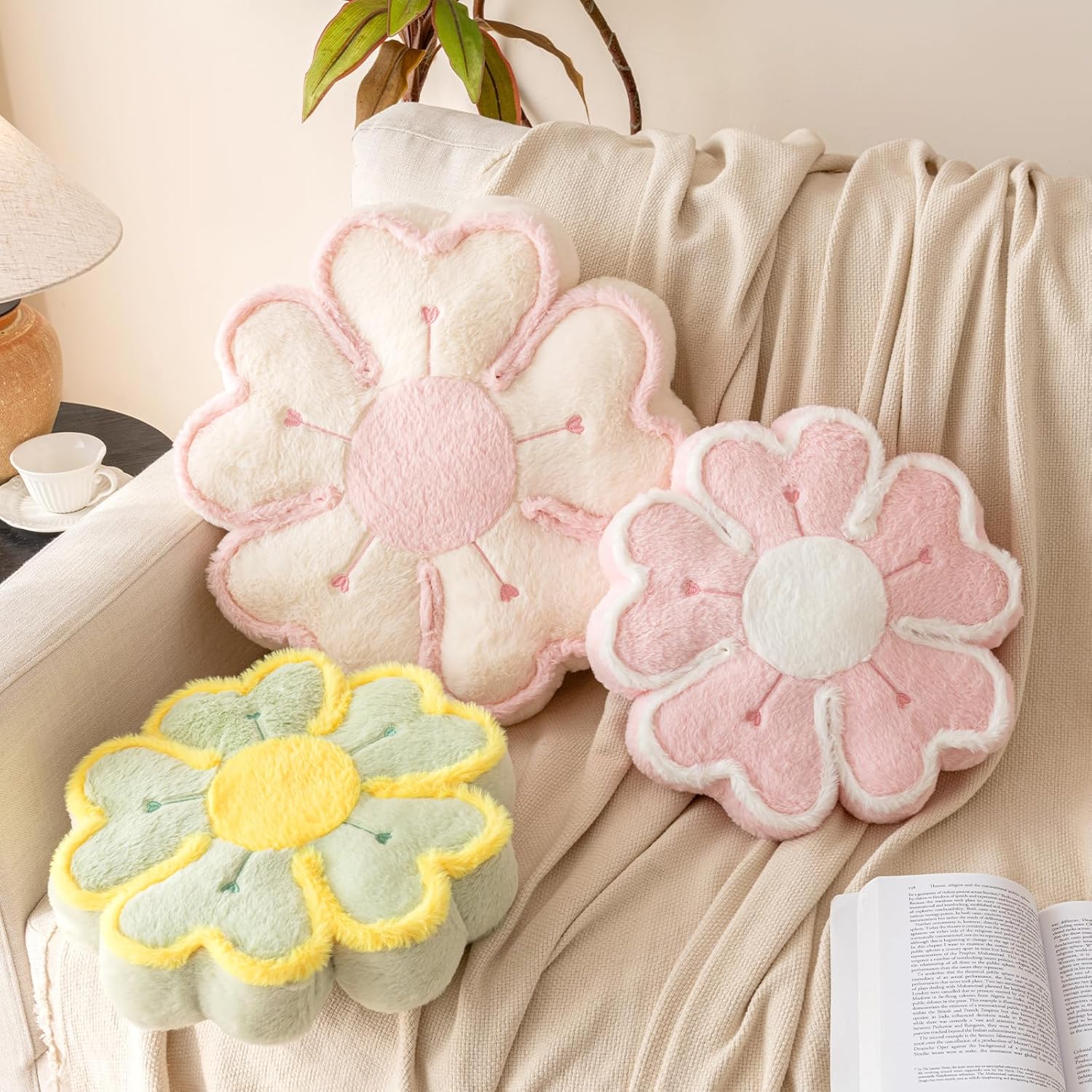 Flower Shaped Decorative Throw Pillow for Bed and Couch Pink 137 Inches