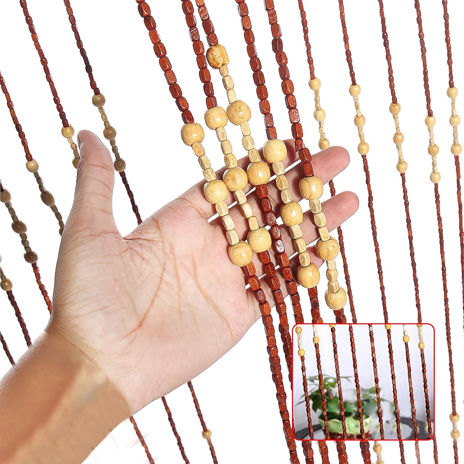 TFCFL Natural Wood Beaded Curtain Room Divider