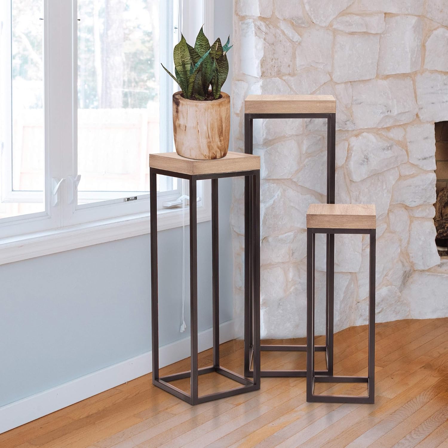 Howard Elliott Set of 3 Tall Plant and Side Pedestal Stand