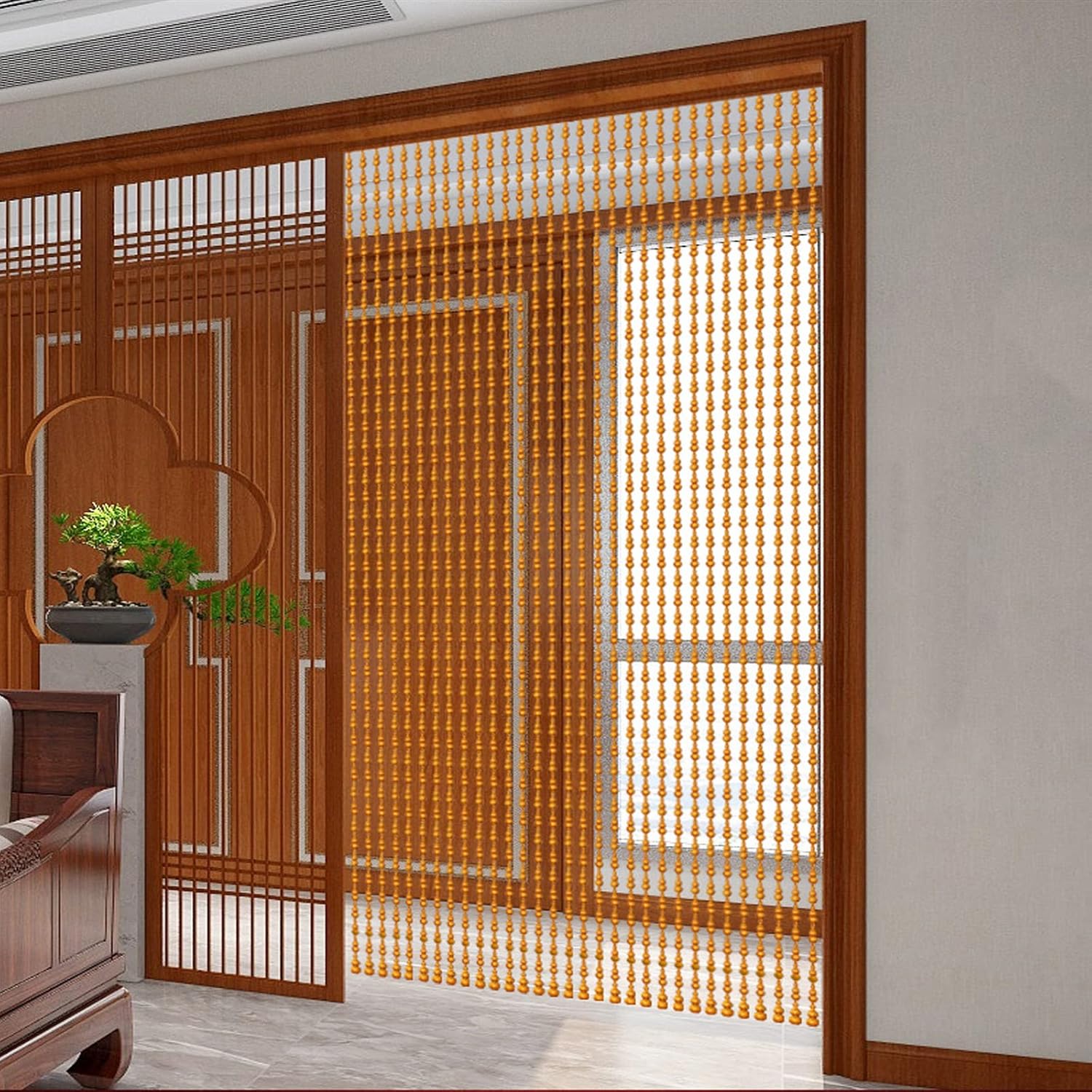 Wood Beaded Door Curtain with 25 Strands 85x155cm